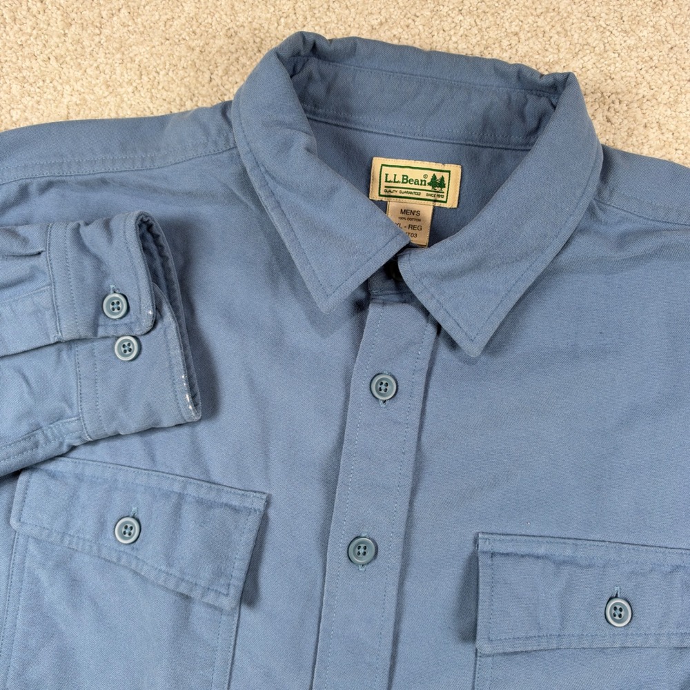 LL Bean Button Down Shirt Mens XL Blue Cotton Chamois Long Sleeve 0MT03